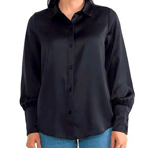 Joie Limited Edition Women's Satin Button Blouse (Black, XXL